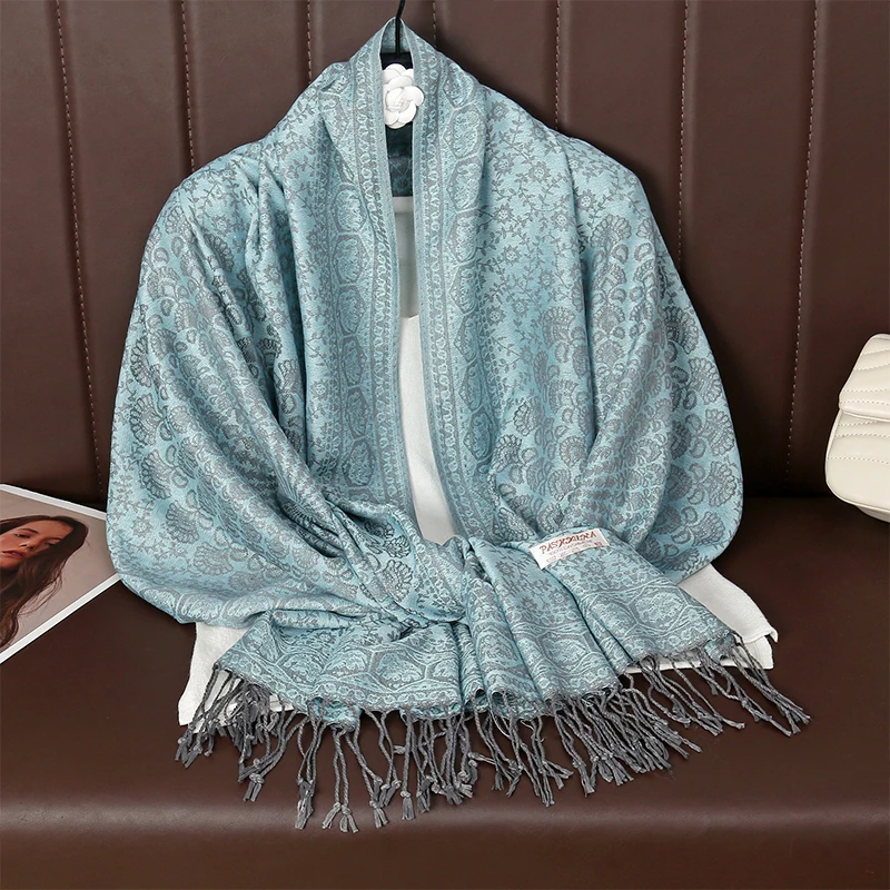 Paisley Designer Winter Warm Thick Ethnic Style Jacquard Scarf Women Travel Muslim Hijab Cashmere Tassel Shawl Wrap Pashmina