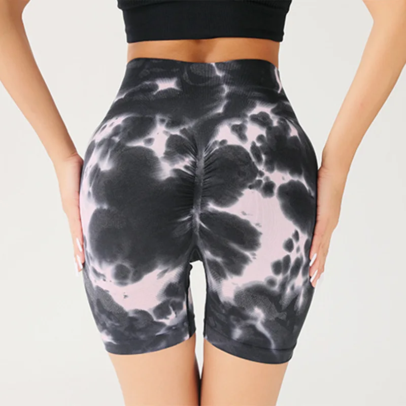 Us Local Women's Tie-Dye Spring Summer Fitness Yoga Gym Shorts, Three Points Sexy High Waist Yoga Shorts