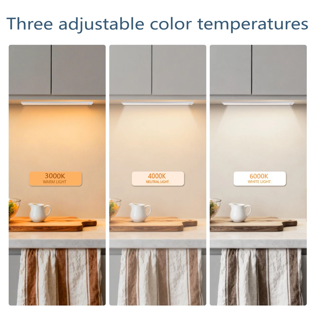 Motion Sensor Cabinet Light USB Rechargeable LED Under Cabinet Light 3 Colors Dimmable Magnetic Night Light