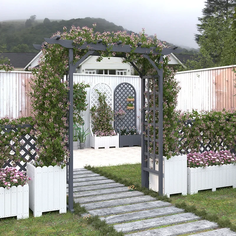 Уличный двор, консервативная деревянная арка, подставка для цветов, украшение сада, входная дверь, твердая древесина, восхождение, лоза, рама, забор