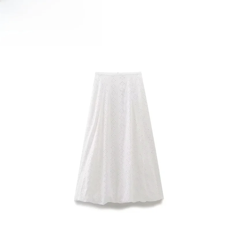 

ZBZA Summer New Women's Street Sle Embroidered Hollow out Puffy Skirt Polyester Fiber Material 2024 Seasonal Collection