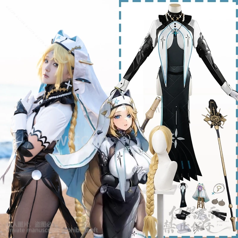 

Anime Game Goddess Of Victory NIKKE Cosplay Princess Sexy Backless Nun Dress Gothic Punk Lolita Halloween Hat Props Customized
