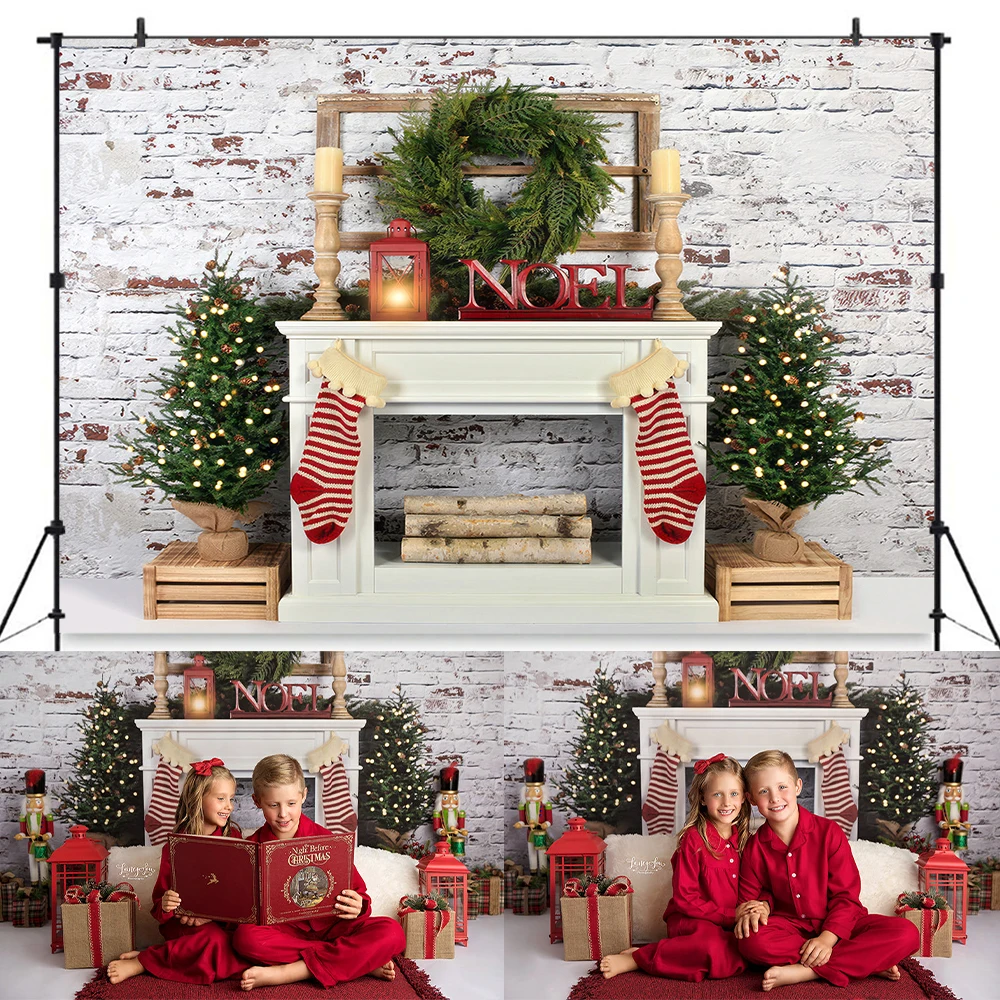 Fair Isle Christmas Fireplace Backdrops Kids Photography Child Adult Photocall Props Adult Xmas Treses Background