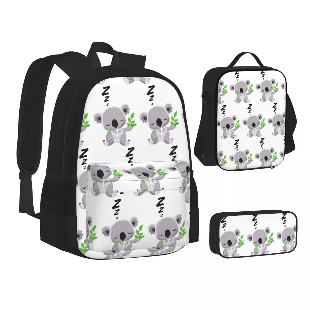 Cute Baby Koala Sleeping Good Night Backpacks Students Bookbag School Bags Children Rucksack Lunch Bag Pen Bag Three-Piece Set