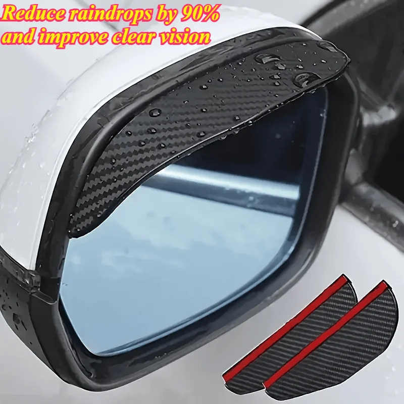 Thickened Carbon Fiber Texture Car Side Mirror Rain Guards, Waterproof Rainproof for Enhanced Clear Visibility, Reinforced Edges
