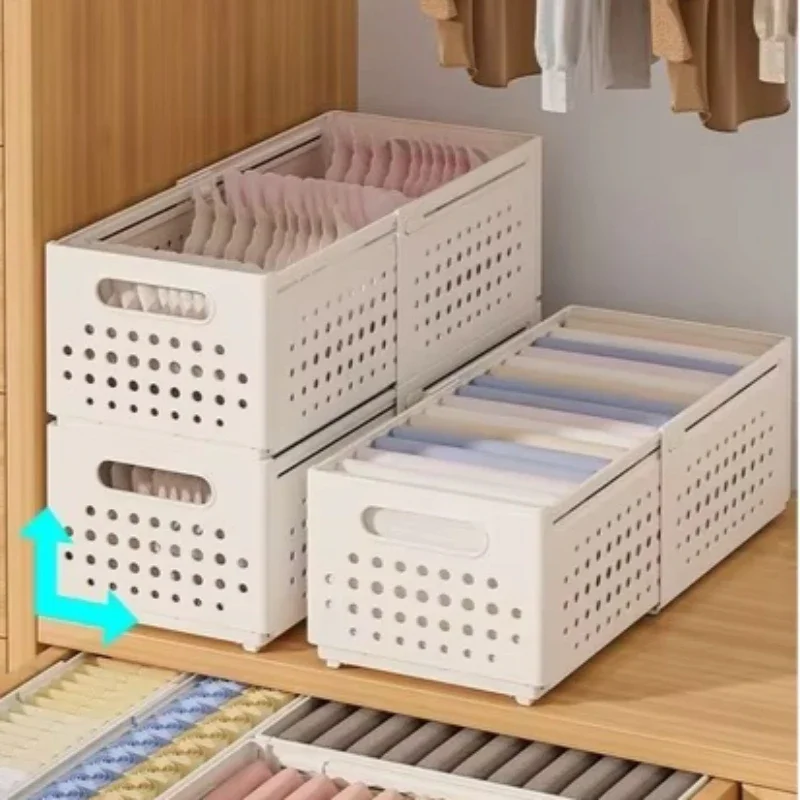 Expandable Pull Out Cabinet Organizer Plastic Storage Basket with Wheels Adjustable Kitchen Drawer Bin for Pantry Snack Sundries