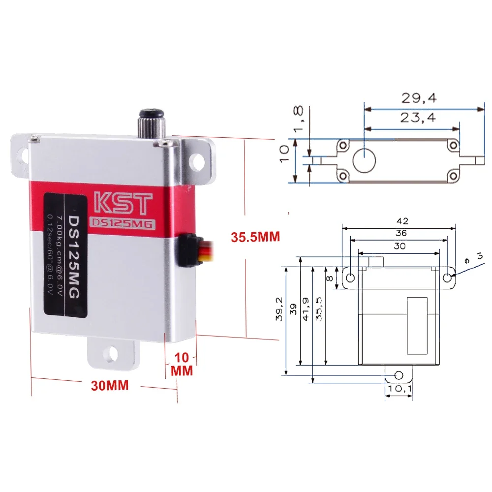 KST DS125MG V3.0ดิจิตอลรุ่น10มม. 7กก. เซอร์โวดิจิตอลสำหรับเกียร์โลหะแรงบิดสูงสำหรับโดรนแบบปีกคงที่รุ่นเฮลิคอปเตอร์ UAV รุ่น RC