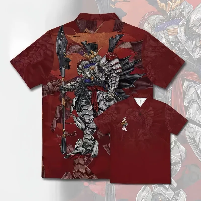 

Anime Samurai Gundam Mecha 3D Print Polo Shirt Men Women Japanese Style "Xia Wu" Kanji Casual Short Sleeve Tops