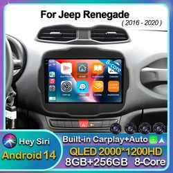 Android14 Carplay Car Radio For Jeep Renegade 2016 2017 2018 2019 2020 Multimedia Player GPS Stereo Navigation WIFI+4G Video DSP