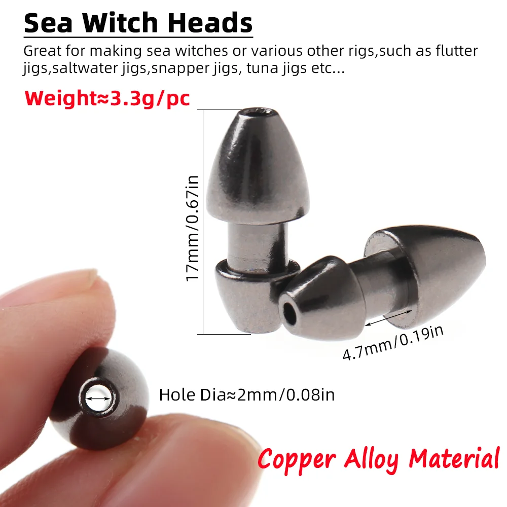 Wifreo 5pcs/10pcs Sea Witch Head 3.3g Heavy Copper Sinker for Trolling Lure Flutter Snapper Tuna Saltwater jigs Fishing Tackle