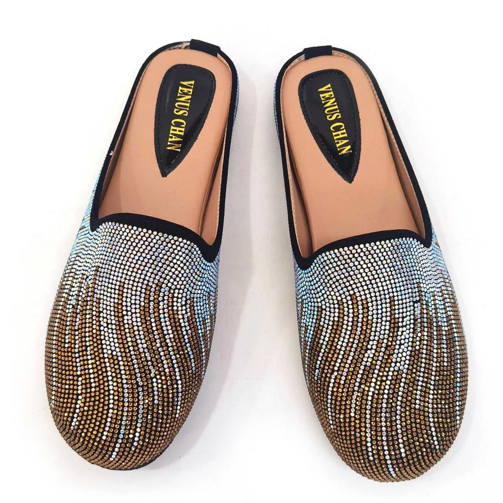 Venus Chan Elegant Flat Shoes for Woman Fashion Comfortable Party Slippers 2024 Latest Design Nigeria Gold Color Half Shoes