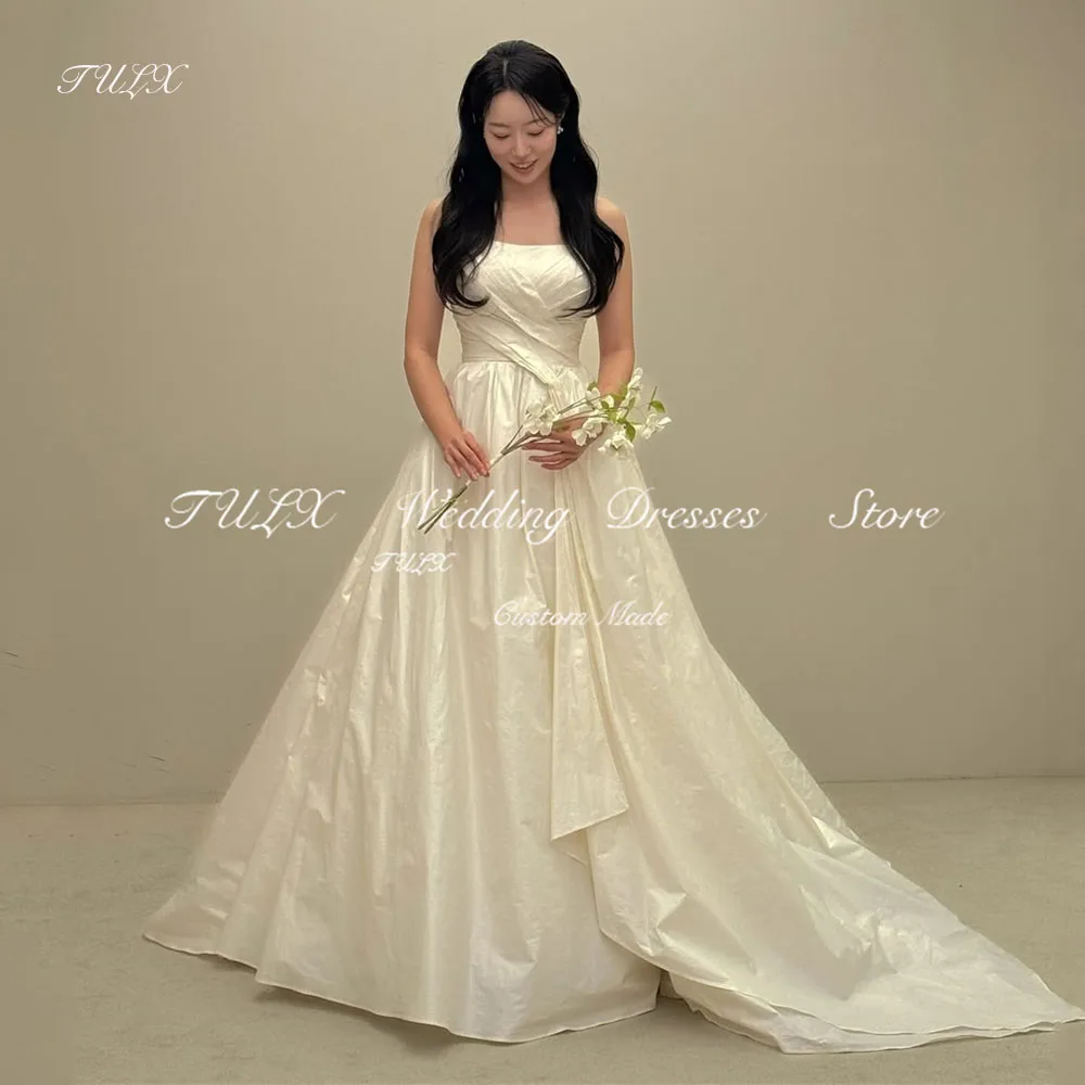 

TULX Simple A line Taffeta Korea Wedding Photo Shoot Dress Floor Length Corset Women Strapless Bridal Gowns Customized 웨딩드레스