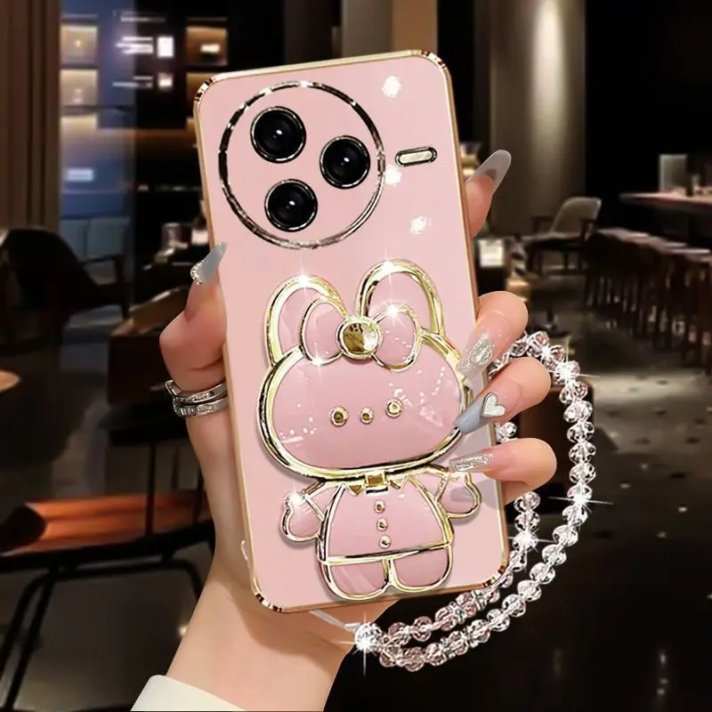 حافظة فاخرة بحافة مستقيمة لهاتف Xiaomi Poco F7 Ultra Poco F6 X7 X6 X5 M6 M5 M4 Pro 4/5G حافظة مرآة مكياج على شكل أرنب لطيف #5