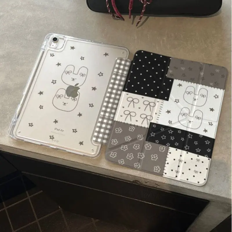 

Little Flower Rabbit iPad Case For iPad Pro 11 13in 2025 iPad Pro 12.9in Air7 10th 11th M4 M5 Y-Shaped Folding Protective Cover