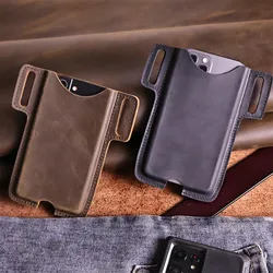 1pcFashionable and Casual Men's Waist Bag, Outdoor Camping Belt, Fixed Leather Mobile Phone Bag, Monochromatic Adjusted Version