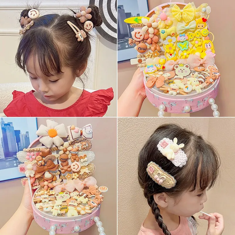 1 Set/Box Children Cute Cartoon Flower Elastic Hair Bands Girl Sweet Hairpins Kid Fashion High-end Hair Accessories Set Gift
