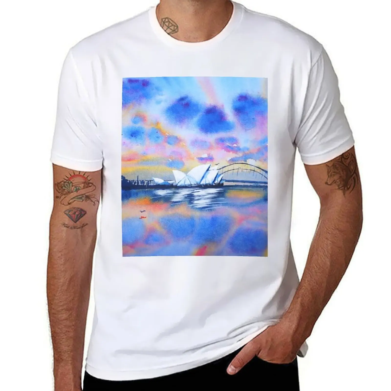 

sydney bridge harbour house opera white T-Shirt Basic Plain Short Sleeve Crew Neck Tee