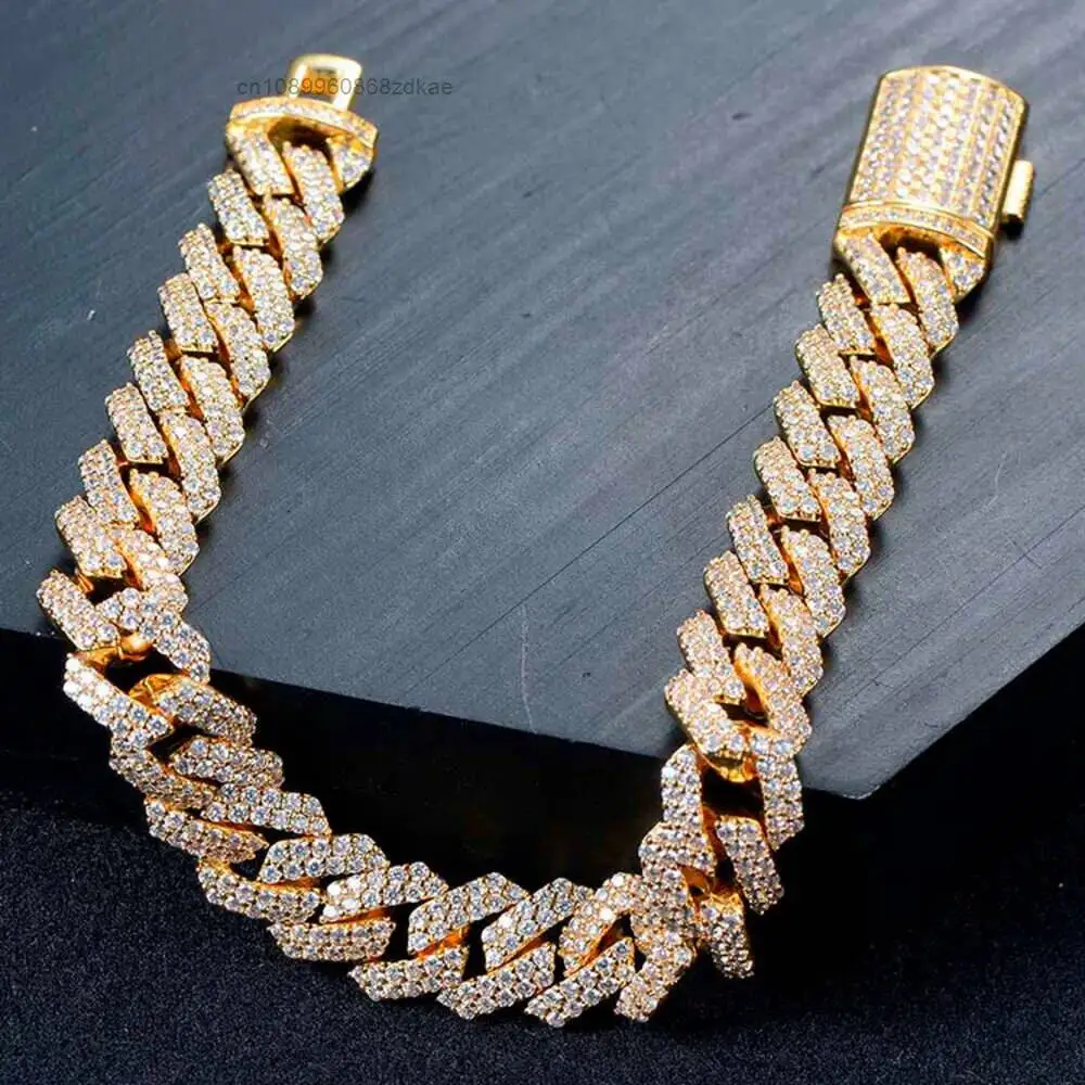 Luxury 12mm Mens Women Miami Square Lock Diamond Claw Set Hip Hop Jewelry Cuban Link Bracelet.