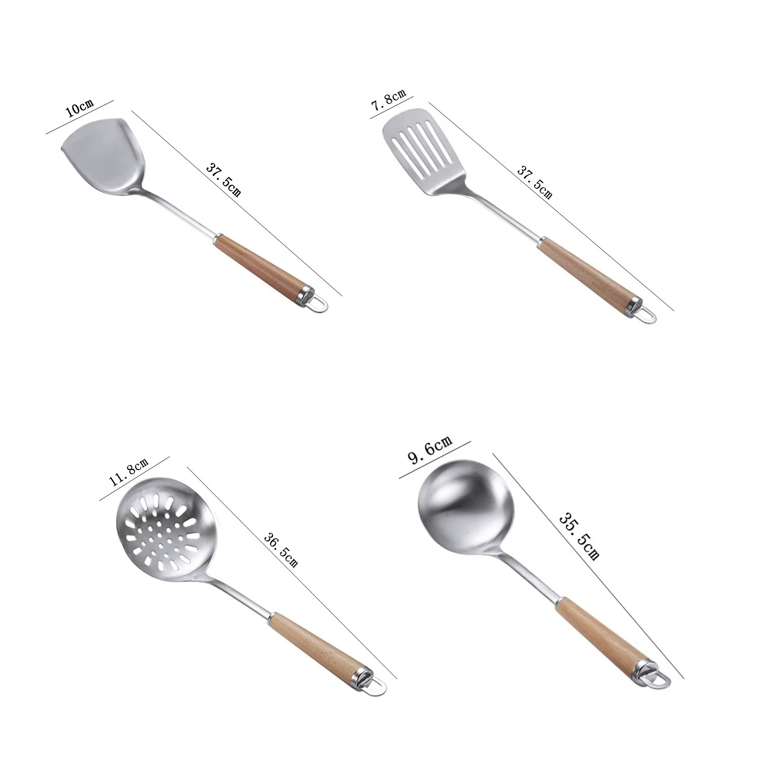 

A44Z-304 Stainless Steel Kitchen Utensils Set, Cooking Utensils Set With Wooden Handle And Hook, Skimmer Ladle Tool Set