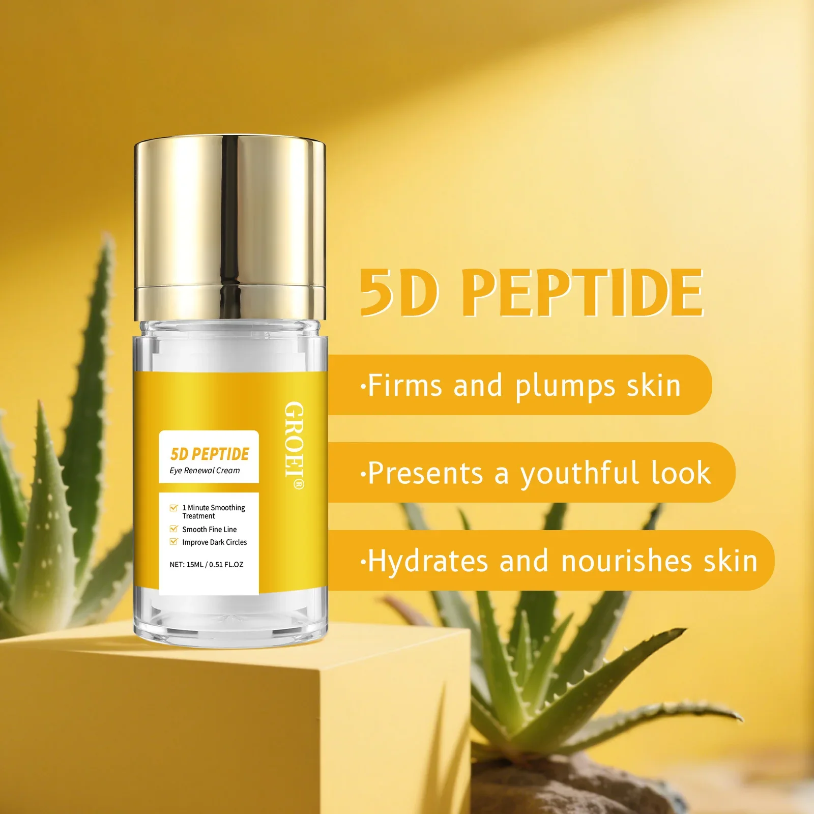 Crema para ojos, 15ml, péptido 5D, ácido hialurónico, tratamiento de cafeína, hinchazón, ojeras, crema para ojos, productos para el cuidado de la piel