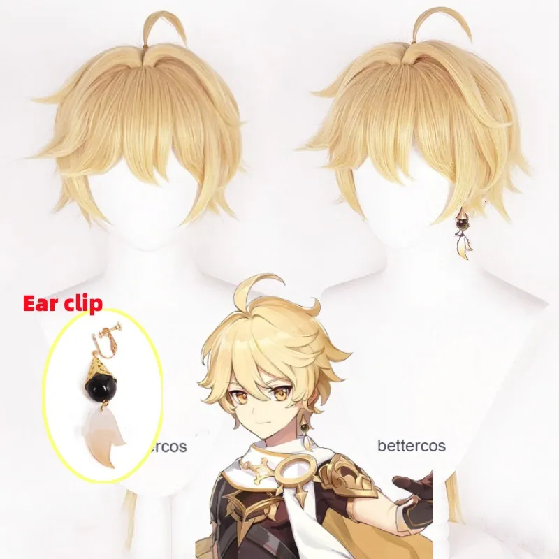 Aether Wig Traveler Golden Long Braided Heat Resistant Synthetic Hair Halloween Role Play Cosplay Wigs+ Wig Cap