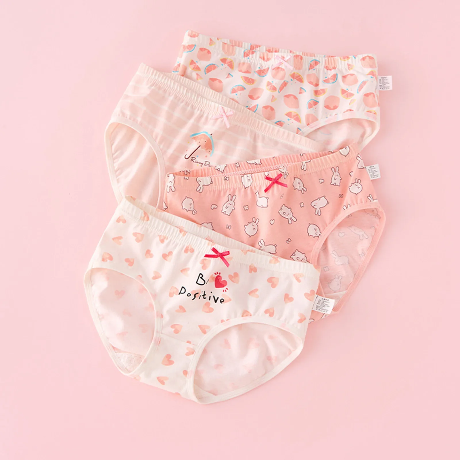 4pcs Kids Triangle Underwear Girls Panties Cute Cartoon Rabbit Cake Print Toddlers Shorts Briefs Girls Comfy Panties 2-8years