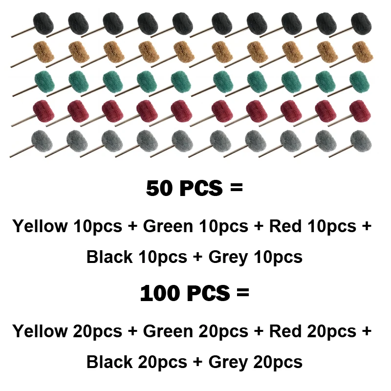 50/100pcs Mini Drill Abrasive Brush Nylon Fiber Buffing Polishing Wheel with 3mm Shank for Dremel Rotary Tool Accessories Set