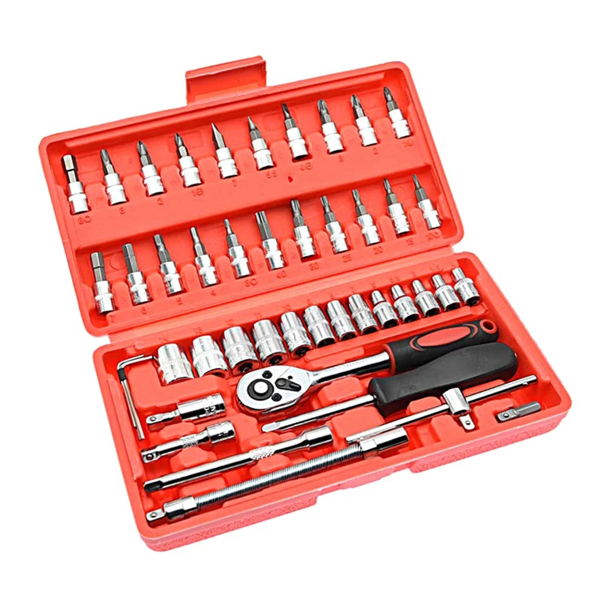 46-Piece Sleeve Combination 1/4 Ratchet Wrench Screwdriver Socket Sliding Rod Square Joint Universal Joint