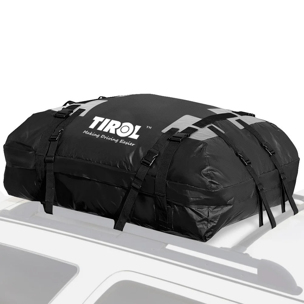 TIRAL Bolsa de carga para techo impermeable, 15 pies cúbicos para vehículos con/sin rieles de techo, accesorio universal para portaequipajes