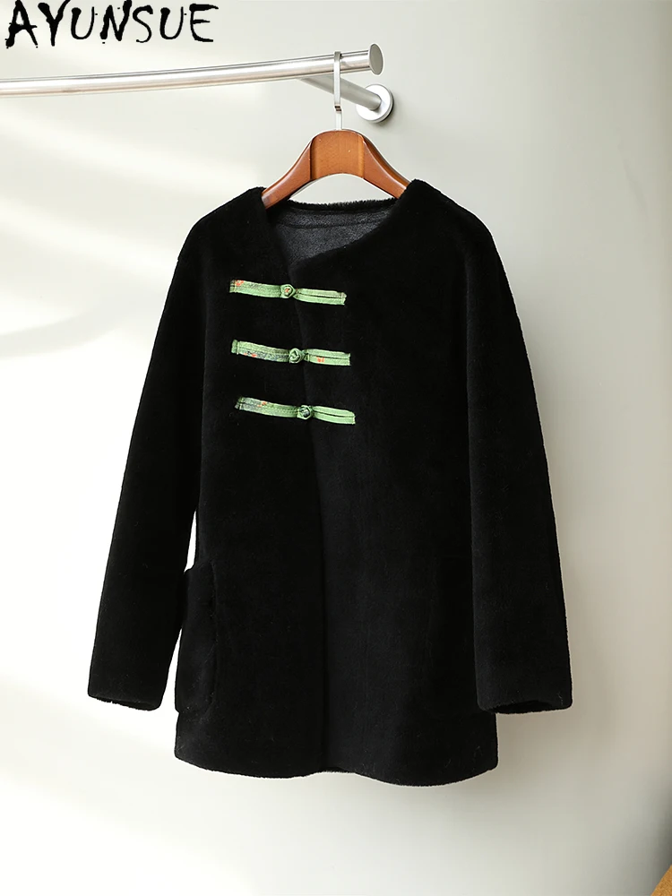 AYUNSUE 100 % natürliche Wollmäntel für Damen, Herbst und Winter, mittellange Pelzjacken, Damenbekleidung, neu in Oberbekleidung, 2025, Abrigo Mujer