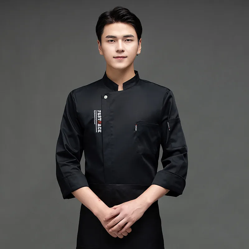 Chef Jacket Men Long Sleeve Shirt Apron Hat Bakery Cook Coat Unisex Kitchen Pastry Clothes Restaurant Waiter Uniform Print Logo