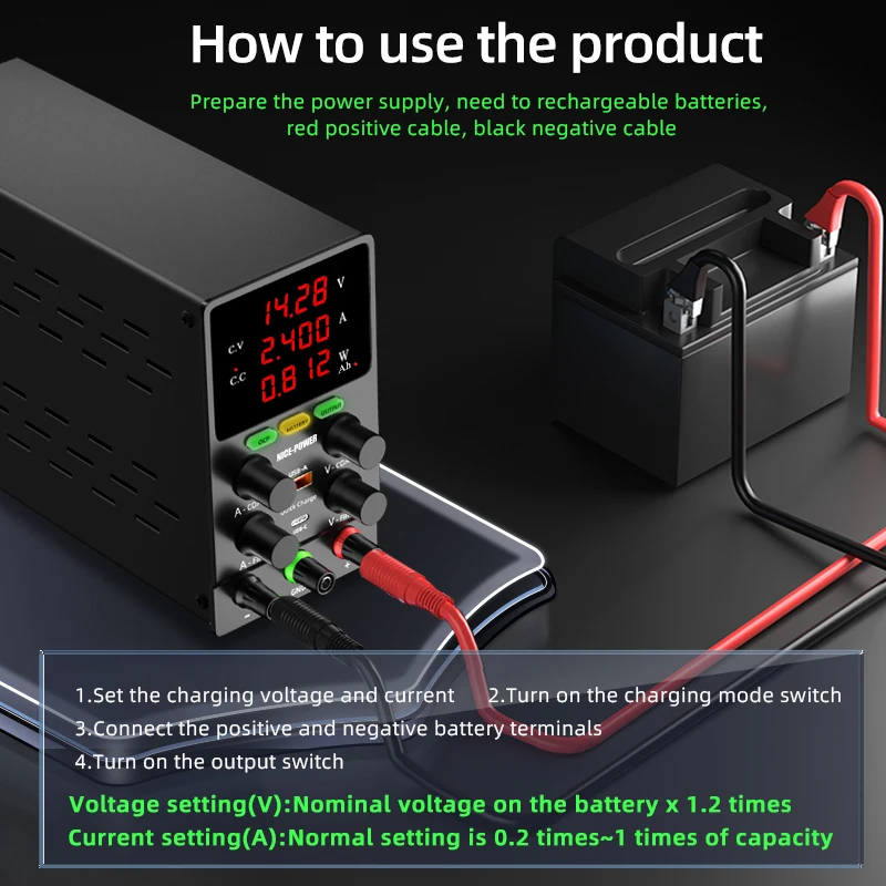 NICE-POWER Battery Charging DC Power Supply12V/24V/36V/48V Real-time Charging Ah Lithium Battery Charging With OCP/Output Switch