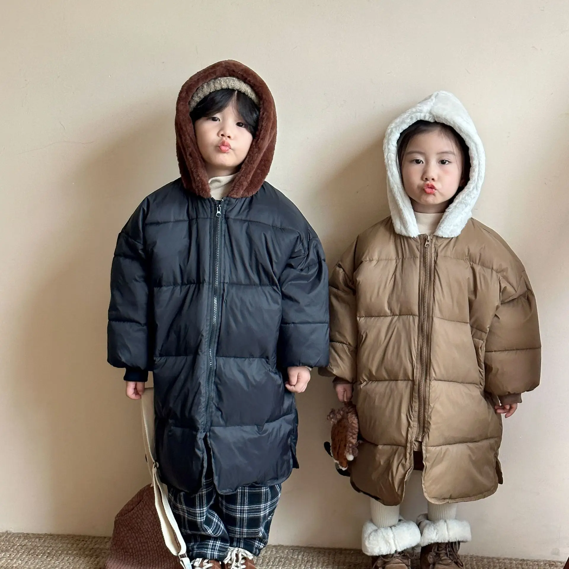 

Children's Down Cotton Jacket, Medium To Long Length Cotton Jacket Men's and Women's Clothing Winter Warm Cotton Jacket