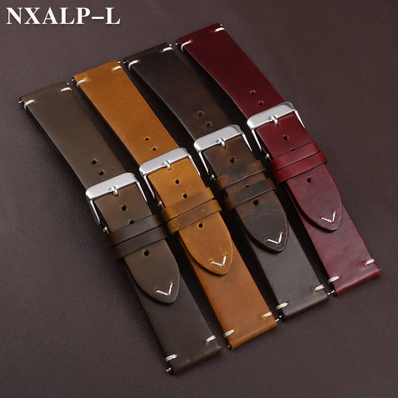 Quick Release Calfskin Leather Watch Strap 18mm 19mm 20mm 21mm 22mm 24mm Oil Wax Cowhide Men Women Business Wristband Accessory