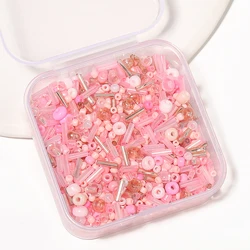 700Pcs/box Pink Color Japanese Seed Beads Mixed Delica Round Glass Beads Multi-shapes Twist Bugle Tube For Clothing Accessory