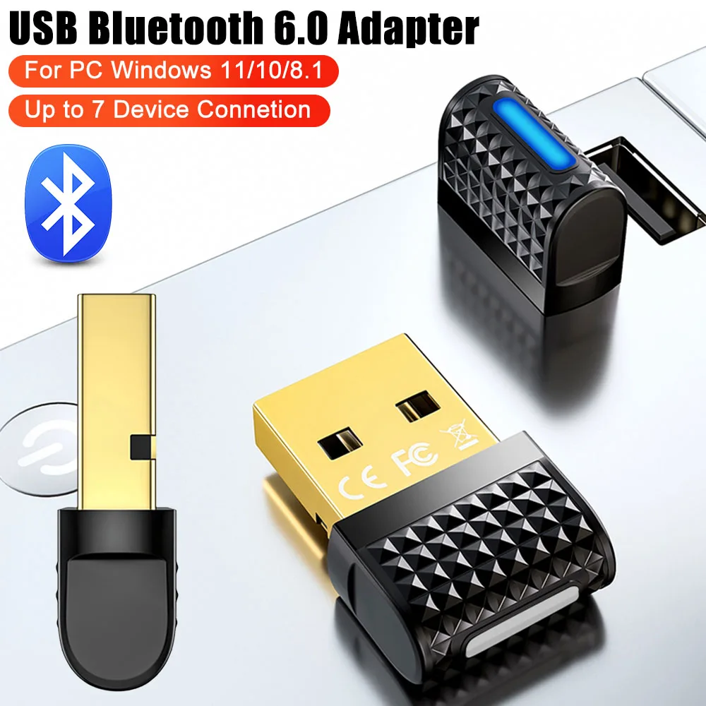 

Bluetooth6.0 USB Adapter Bluetooth Receiver Transmitter Dongle Multi-Device Connection For PC Windows 11/10/8.1 Keyboard/Mouse