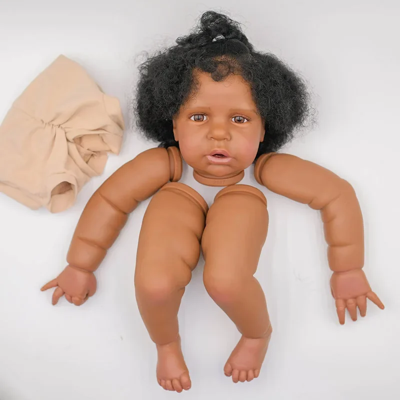 24inch Reborn Doll Kit Magrot in Dark Brown Skin Lifelike Soft Touch Reborn Doll Parts with Body and Eyes Muñecas Kit Reborn