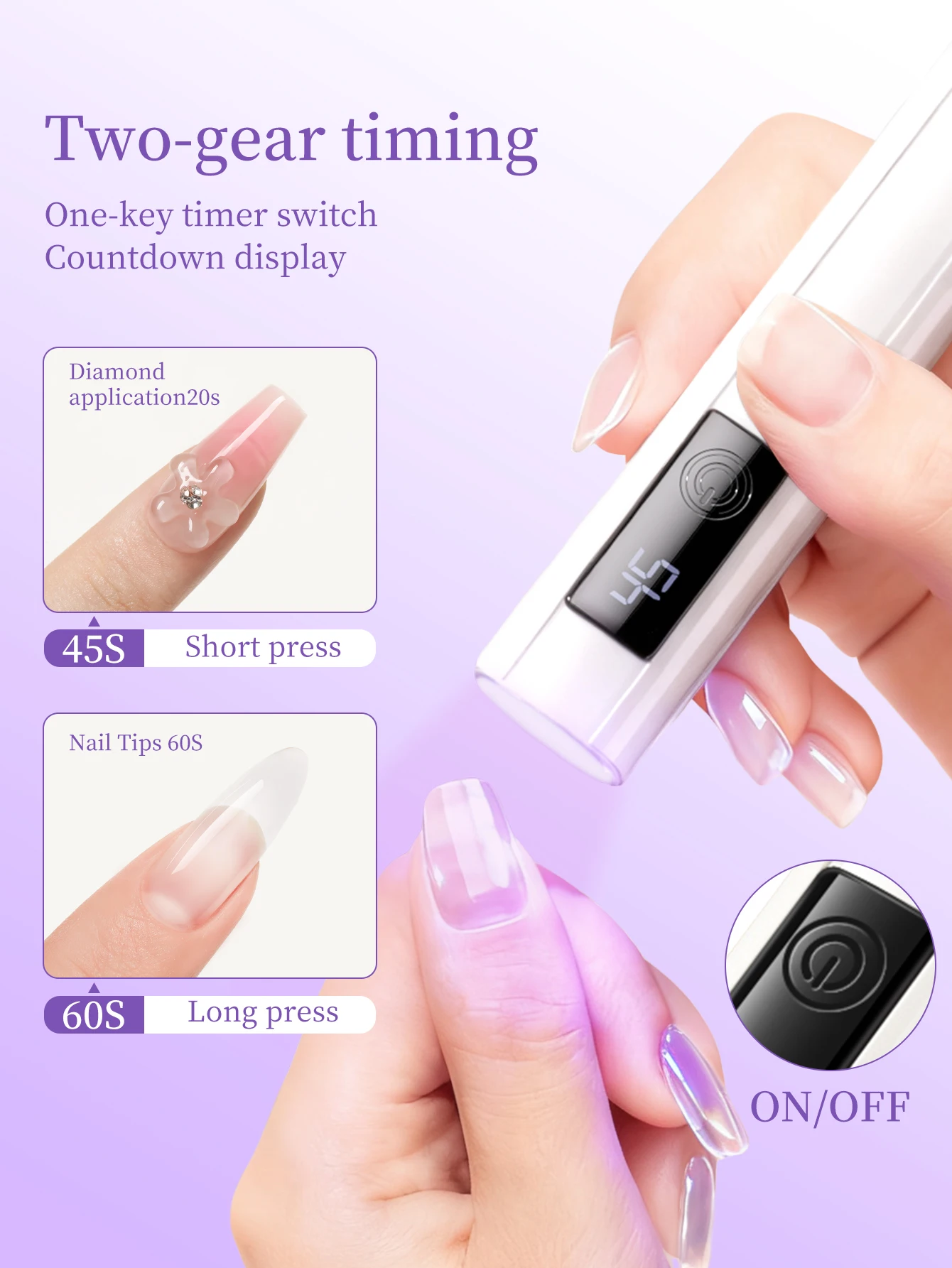 1pc White Mini Rechargeable UV LED Nail Art Lamp with Stand for Gel Nail Quick Drying Manicure Machine UV LED Gel Nail Polish