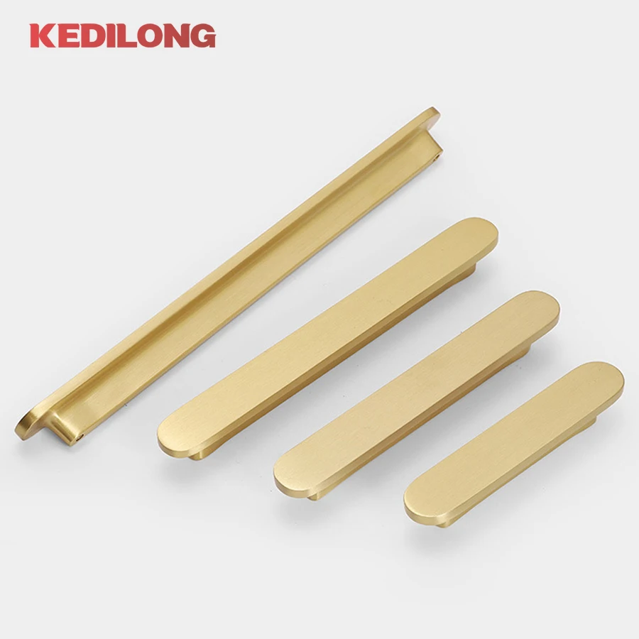 Kedlo Modern Minimalistisch Glad Plat Massief Messing Goud Lange Steel Keukenkast Nordic Licht Luxe Trekhendel