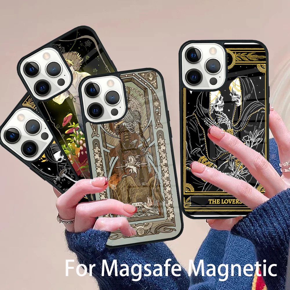 

Tarot Card Mystery Death Phone Case Magesafe Magnetic Wireless Charge Cover For IPhone 16 11 12 13 14 15 Pro Max Plus Mini