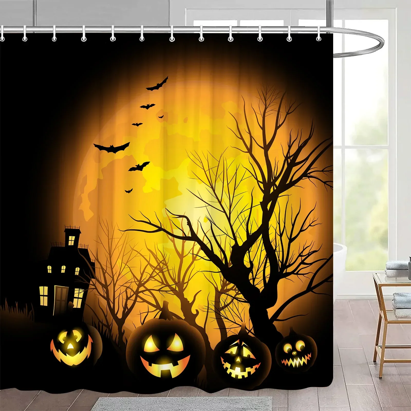 Creative Halloween Shower Curtain Set Pumpkin Owl Tombstone Castle Bat Night Scenes Holiday Bathroom Decor fabric Bath Curtains