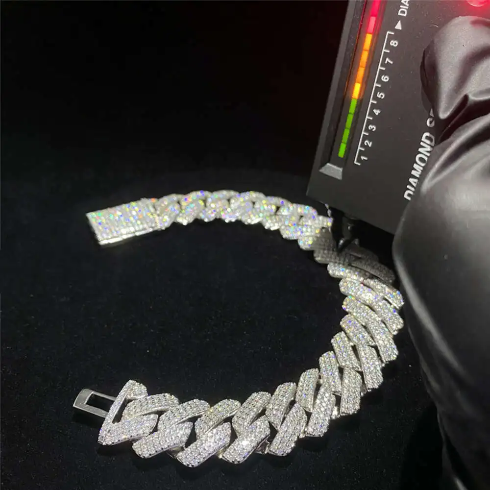 Big Guy Heavy Miami Cuban Link Chain Fully Iced Out Moissanite Diamond Cuban Link Bracelet 18mm 3 Rows Thicken Hip Hop Bracelet