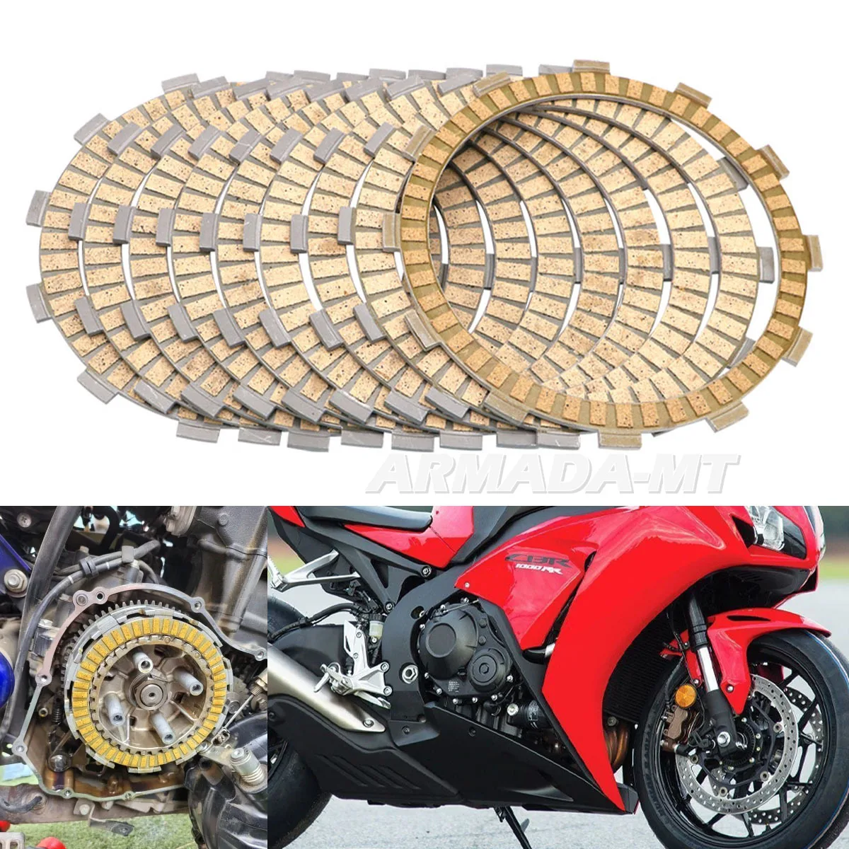 For Honda CBR1000 RA CBR1000RR CB1000RS 2008-2016 Motorcycle Fireblade ABS 9pcs Set Engine Carbon Friction Clutch Plates Discs