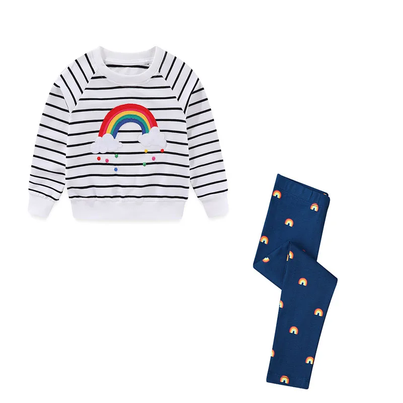 

Jumping Meters Long Sleeve Sets Rainbow Sweatshirts + Leggings Children's Clothing Sets Autumn 2 Pcs Suit Kids Outfits Outfit