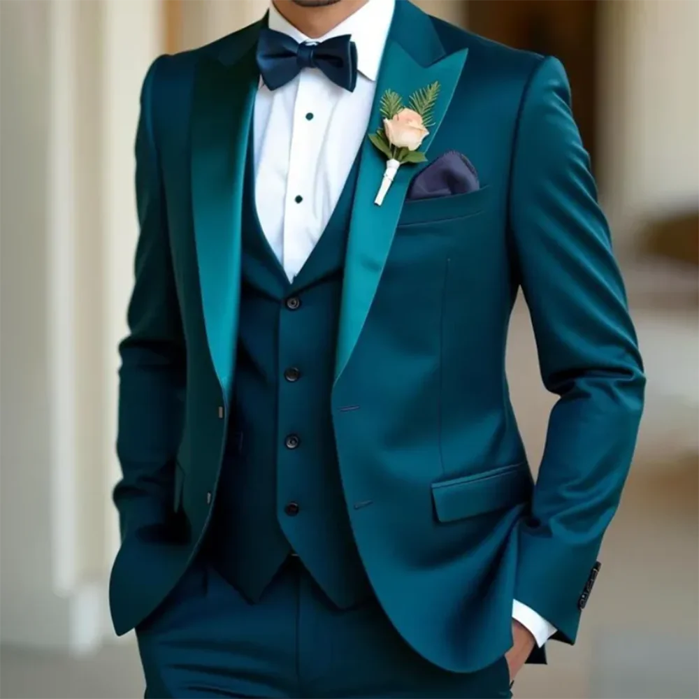 

Мужской костюм из трех предметов с атласными лацканами, однобортный наряд, тонкий формальный свадебный костюм для жениха, выпускного вечера, стильные элегантные костюмы