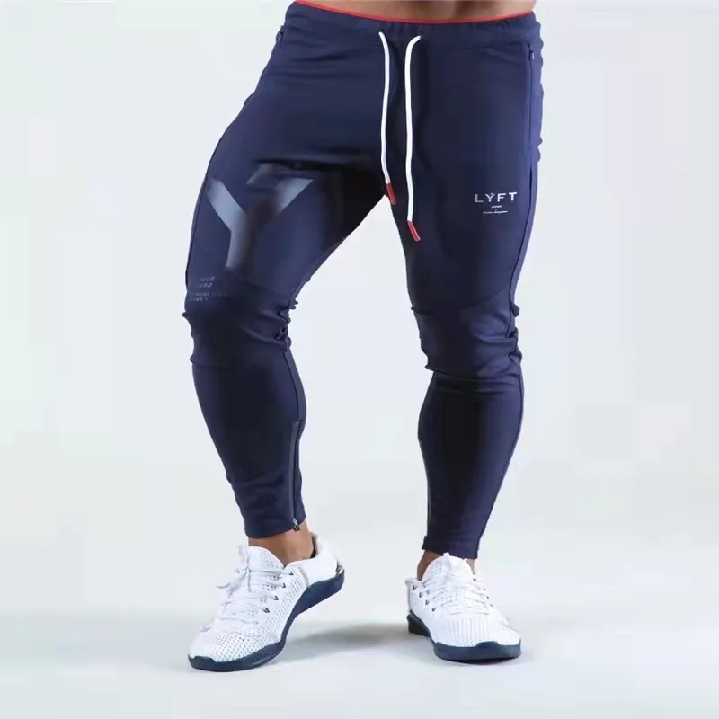 Masculino respirável slim fit calças fitness, calças de guarda com zíper de pé pequeno, casual, primavera, outono, novo