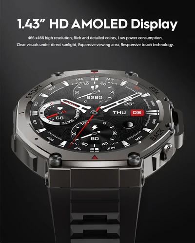 Imagen 2 del producto T-Rex 3 Ultra incorporado de doble banda GPS Smartwatch 5ATM impermeable 48mm AMOLED brújula 170 + deporte duradero reloj inteligente militar 2025