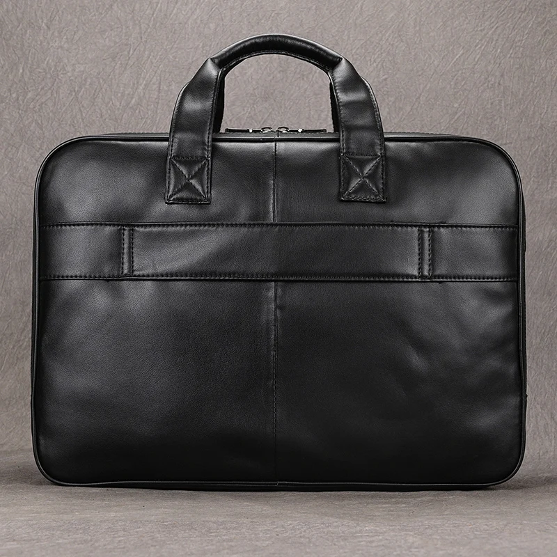 Sac à main en cuir de vachette souple pour hommes, véritable, étui à bombes d'affaires, adapté à un ordinateur portable de 17 ", grand sac lancé au bureau, fourre-tout noir