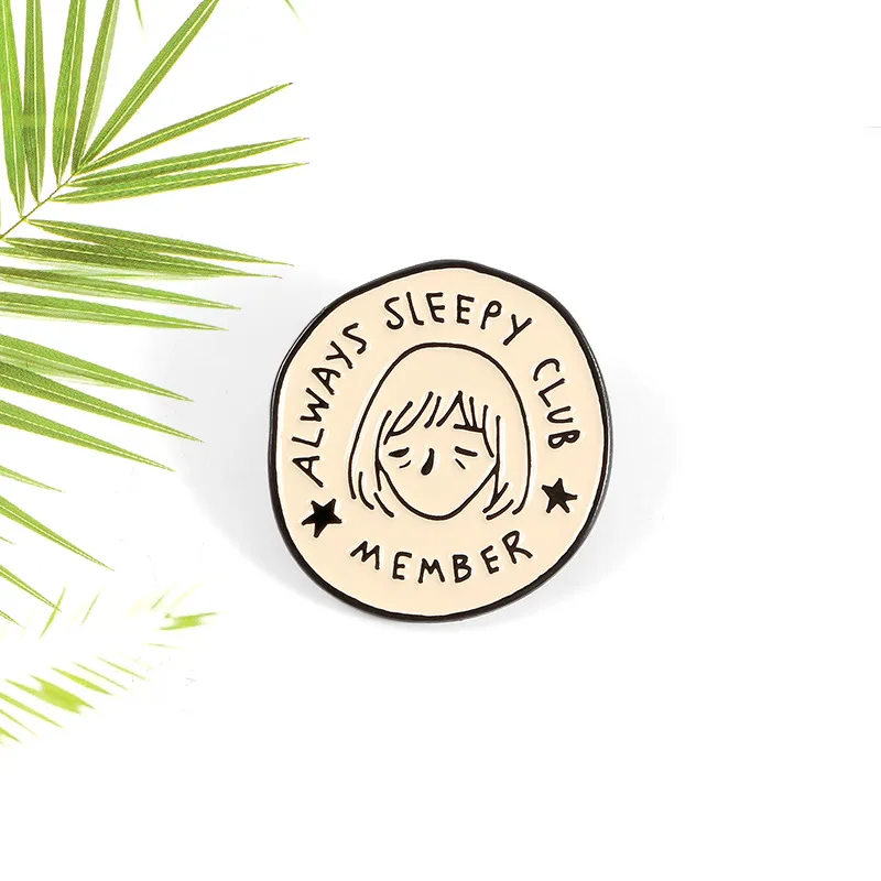 Always Sleeping Club Remeber Enamel Pin Meme Funny Lazy Always Tired Round Badge Brooches Lapel Pin For Friends Jewelry Gifts