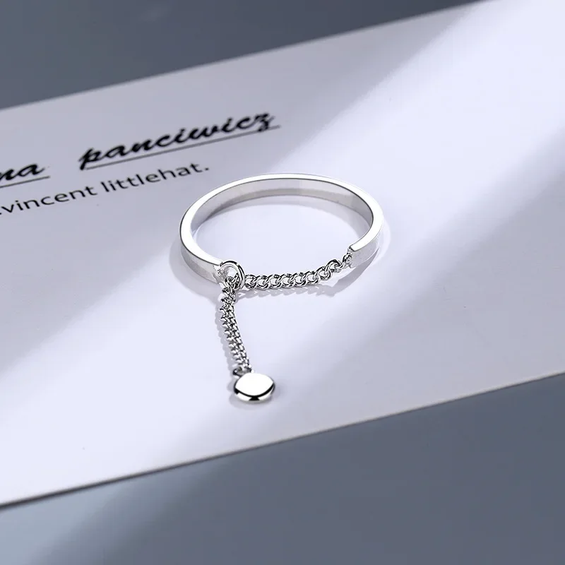 A Girl 1Pcs Chain Tassels Ring Adjustable Simple Korean Fashion Women Party Ring Finger Korean Silver Color Jewelry image 2